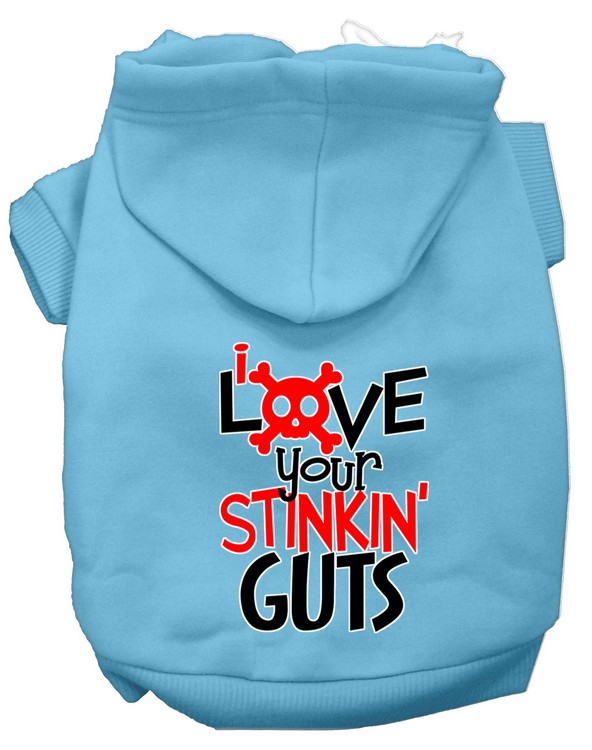 Love your Stinkin Guts Screen Print Dog Hoodie Baby Blue XS